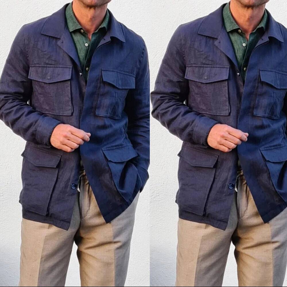 Safari Outdoor Hunting Jackets - Vintage linnen heren safari marine jachtjassen