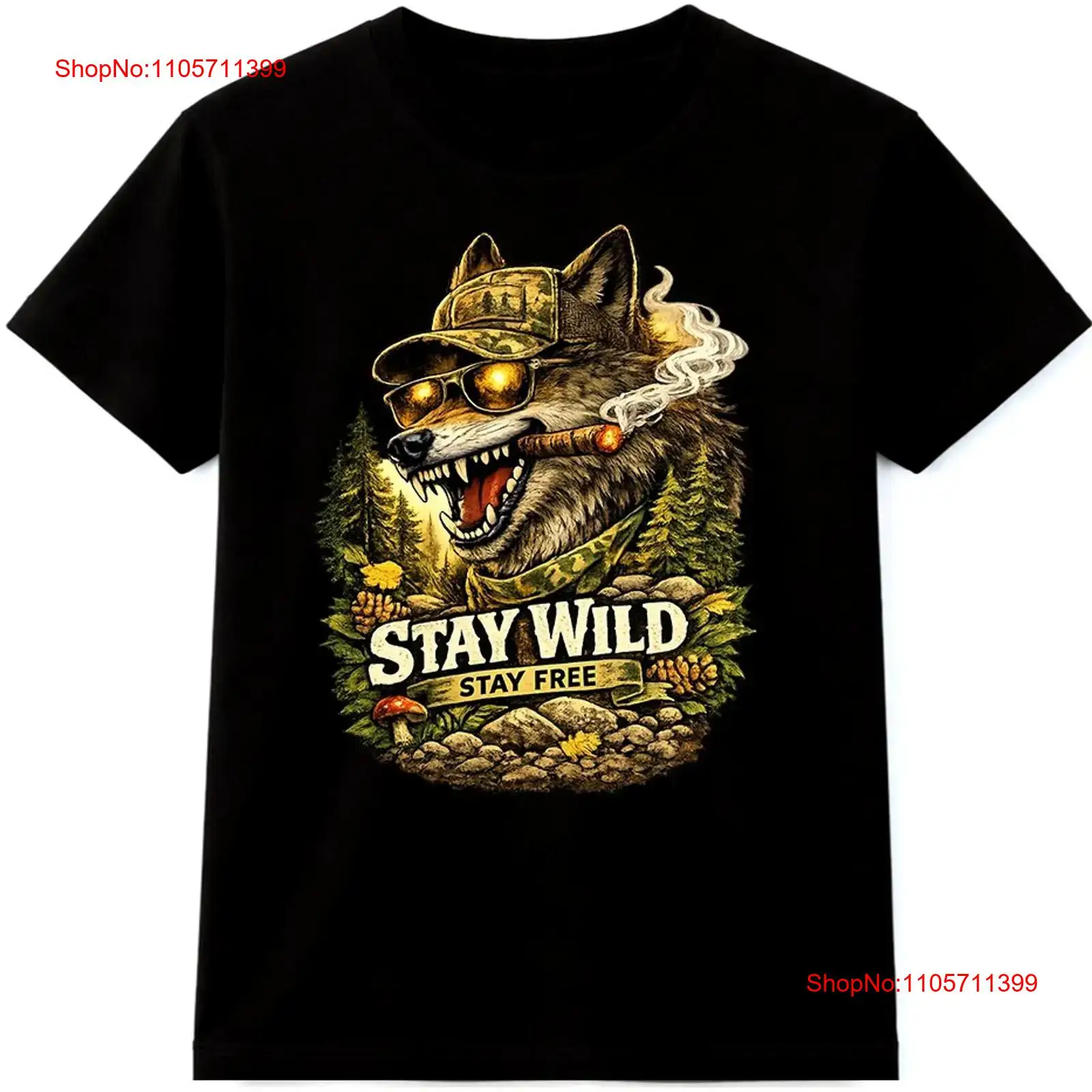 Wildman Hunting & Outdoor Robertson Photos - Wolf T-shirt Stay Wild Free Outdoor