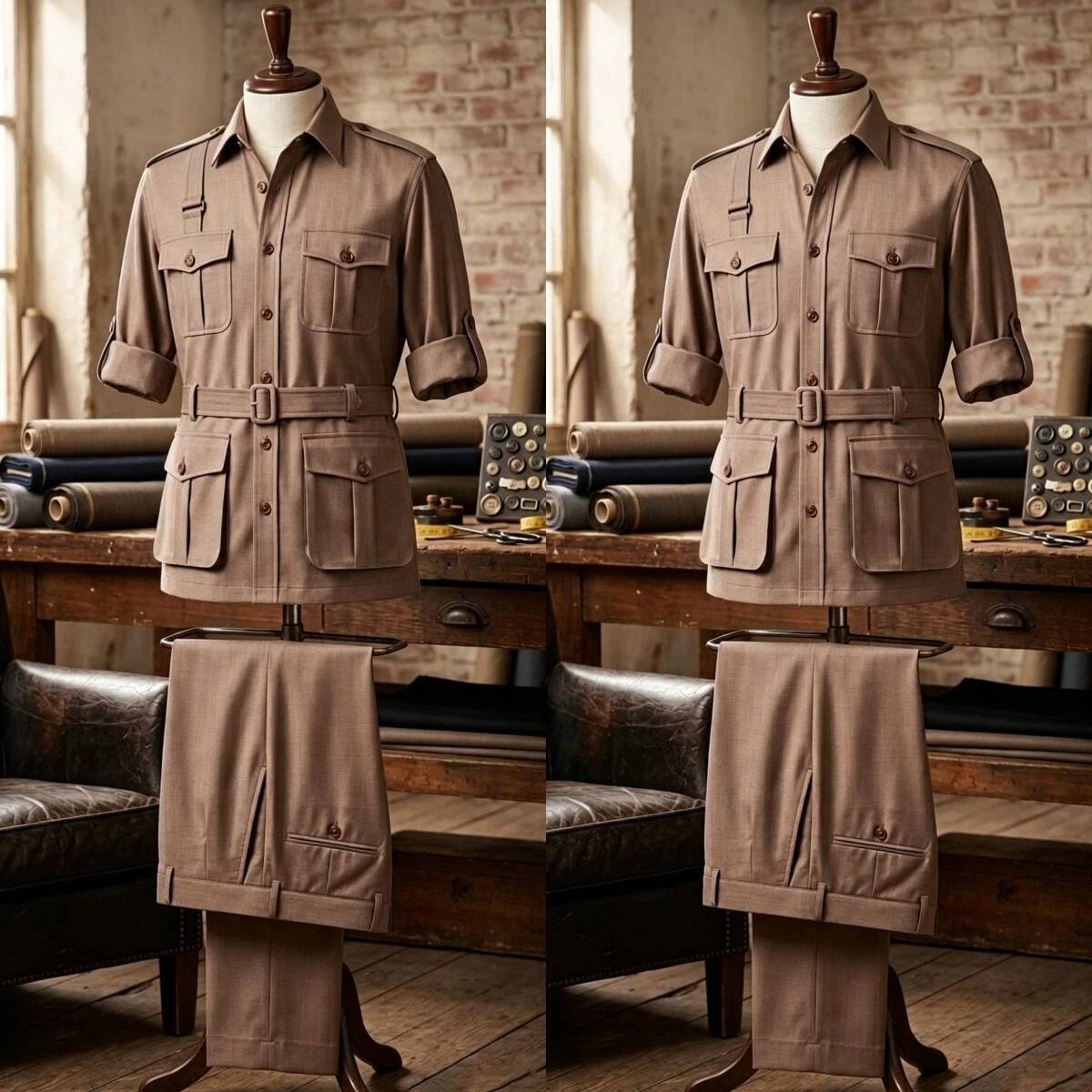 Safari Outdoor Hunting Jackets - Khaki 2-delige heren safari pak vintage